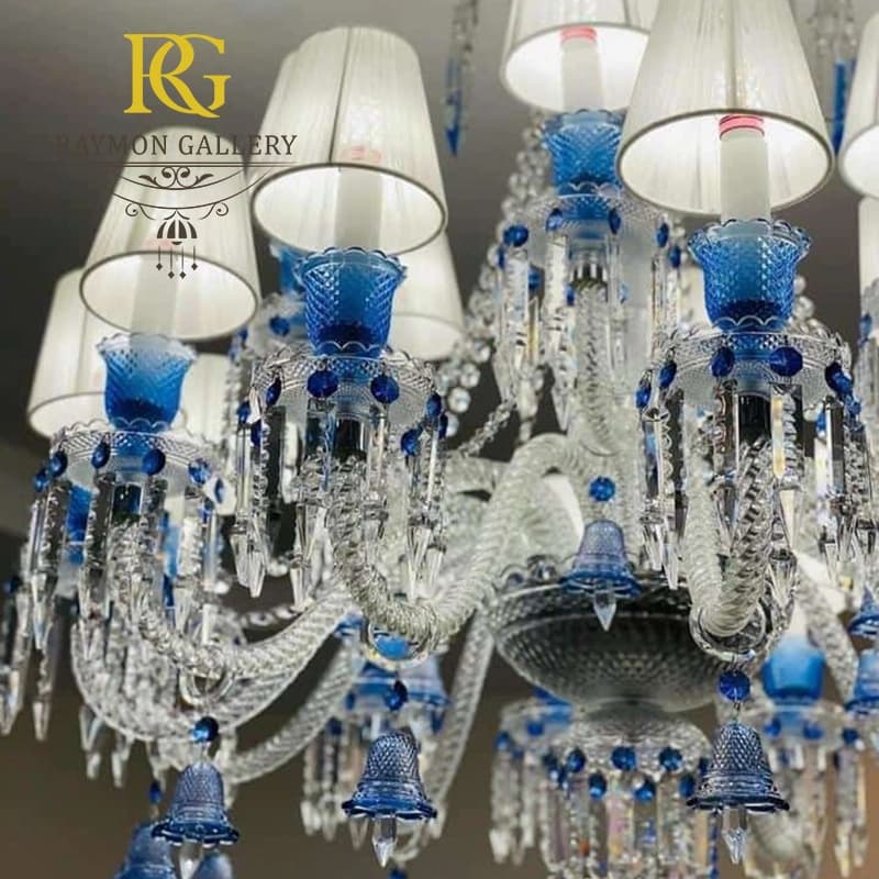 لوستر باکارات آبی با شید(15 شاخه) — تصویر ۳