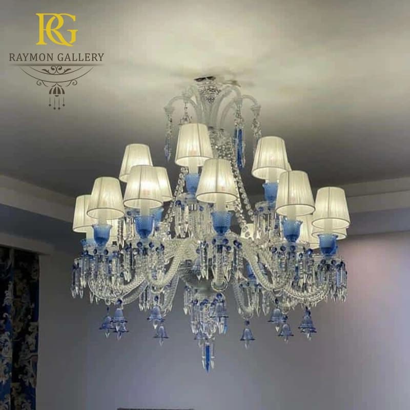 لوستر باکارات آبی با شید(15 شاخه) — تصویر ۵