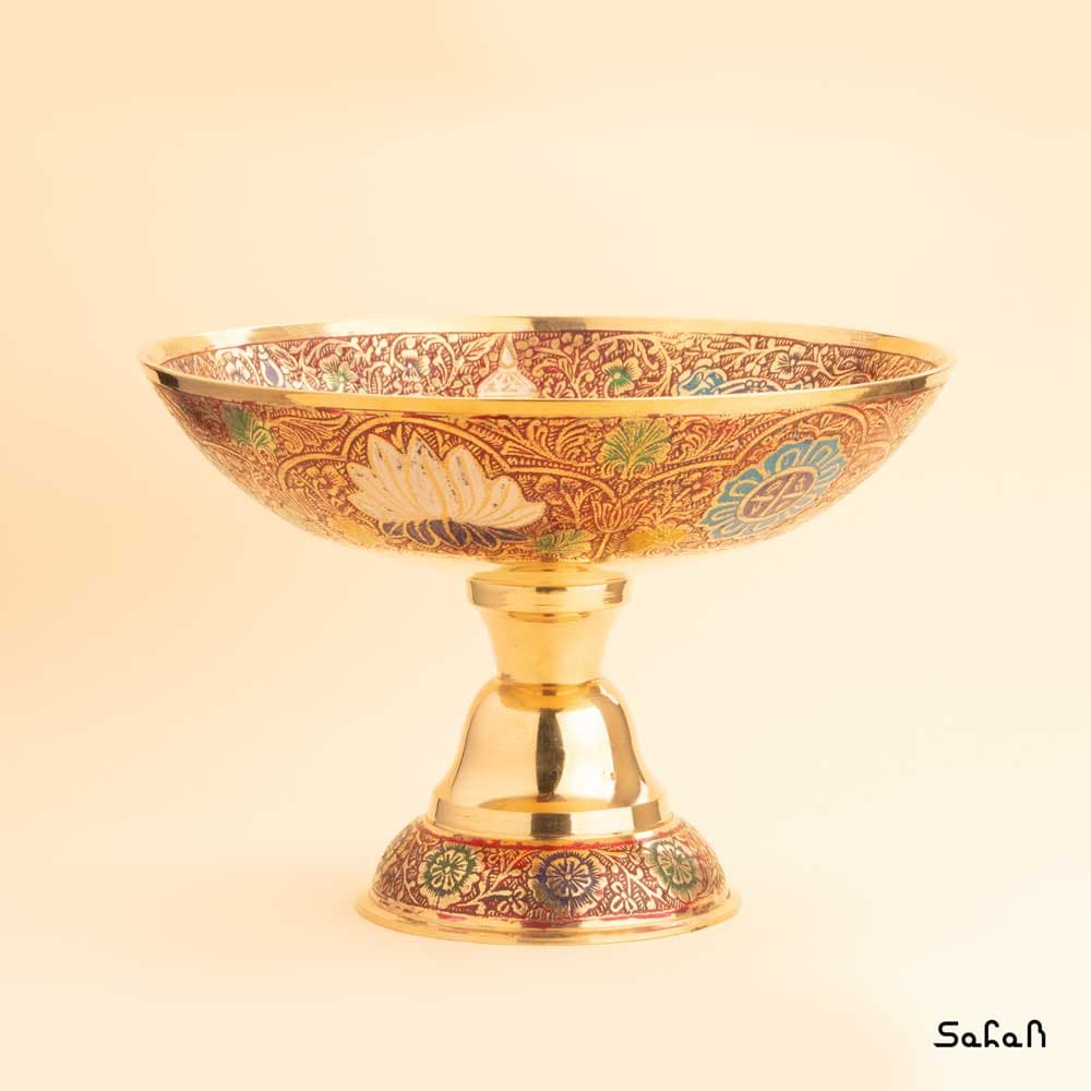 میوه خوری برنجی میناکاری پایه دار دورو مدل نادیا — تصویر ۴