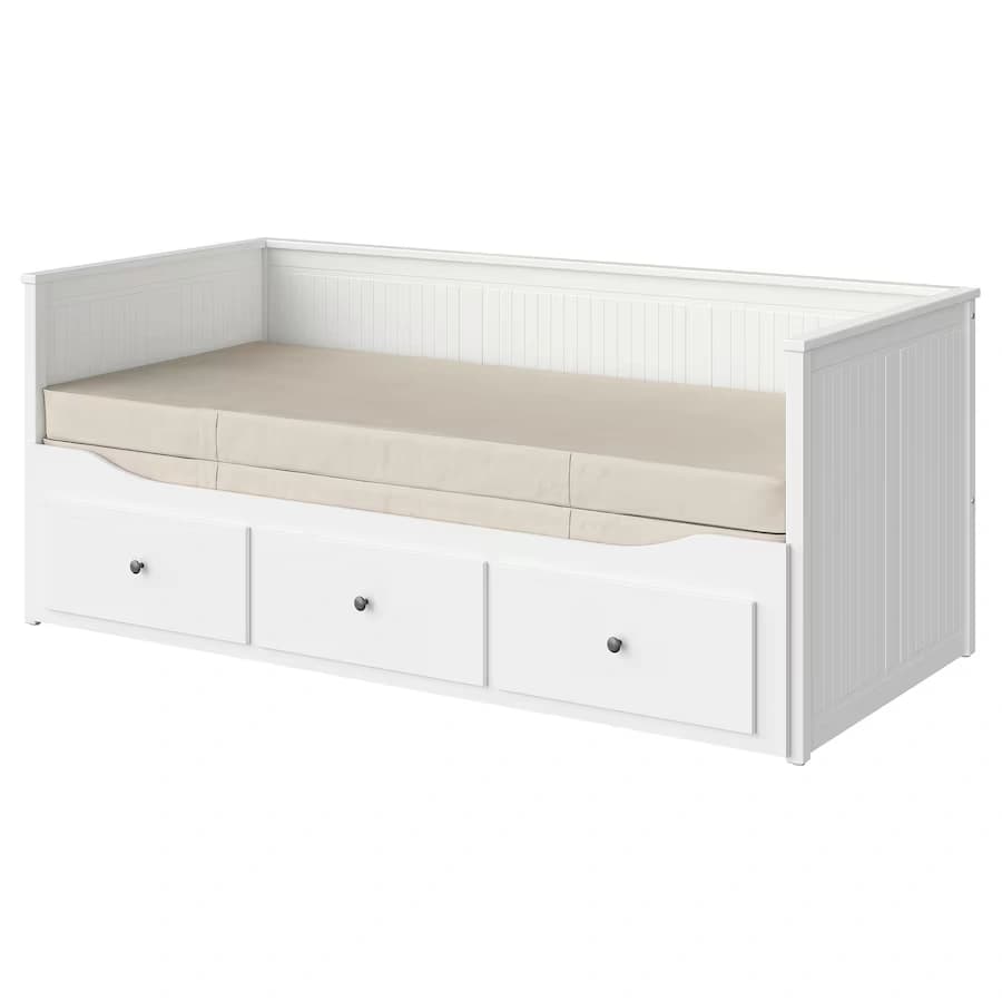 مبل تختخواب شو ایکیا با 3 کشو و 2 تشک سفید مدل HEMNES