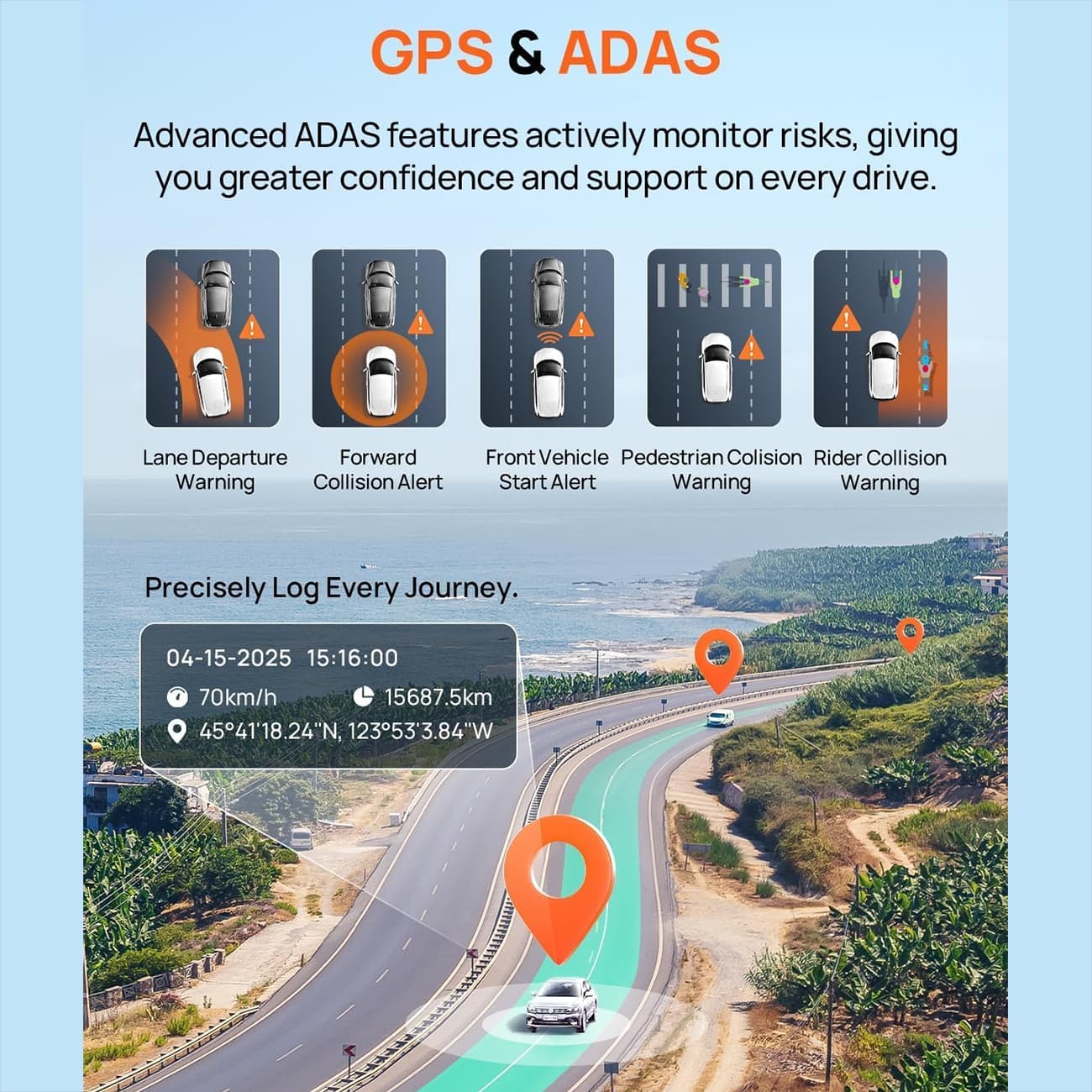دوربین ثبت وقایع خودرو هفتاد مای 70mai مدل A800SE با GPS داخلی — تصویر ۸