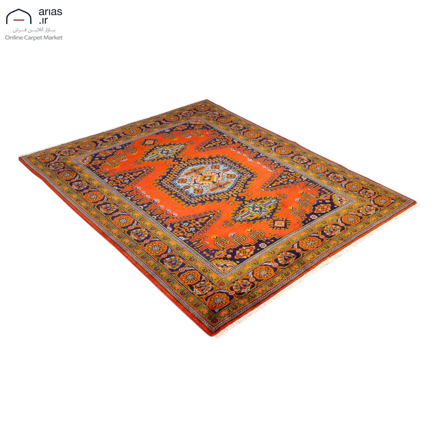 فرش دستباف سه متری عشایری نقشه ویست بافت ویست زمینه نارنجی کد D02178A — تصویر ۳