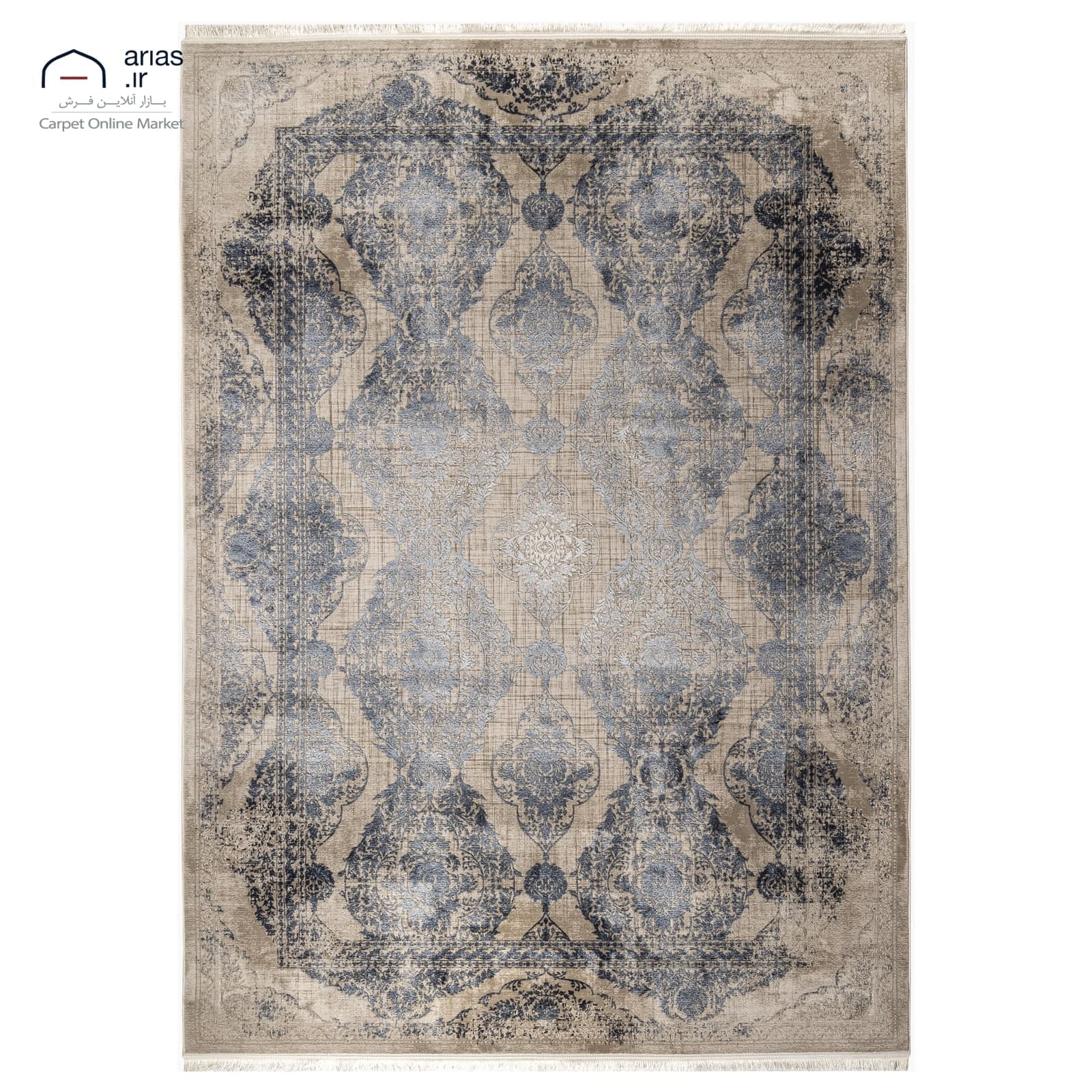 فرش ماشینی آریاس طرح وینتج زمینه سرمه ای کد M03135