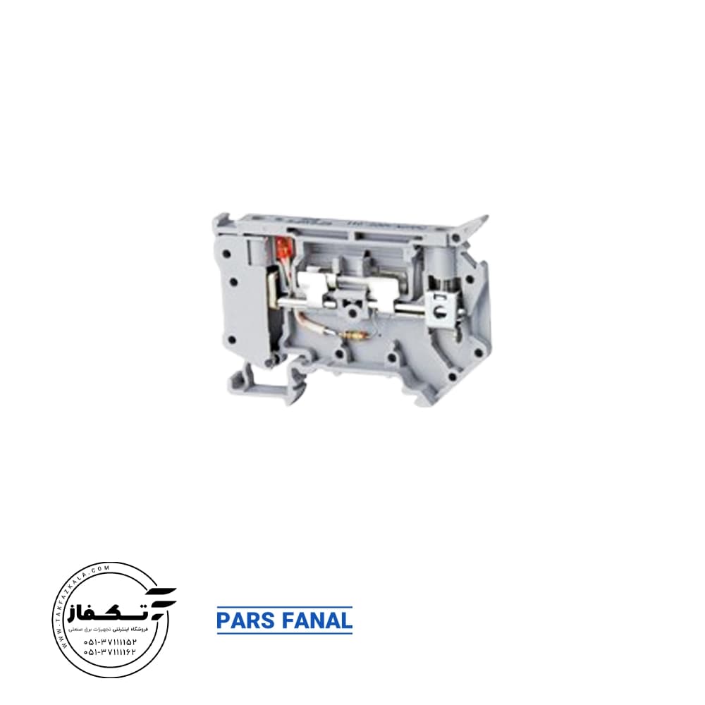 ترمینال ریلی فیوزی 4 mm چراغدار پیچی پارس فانال رنگ طوسی (24/48VAC-DC)