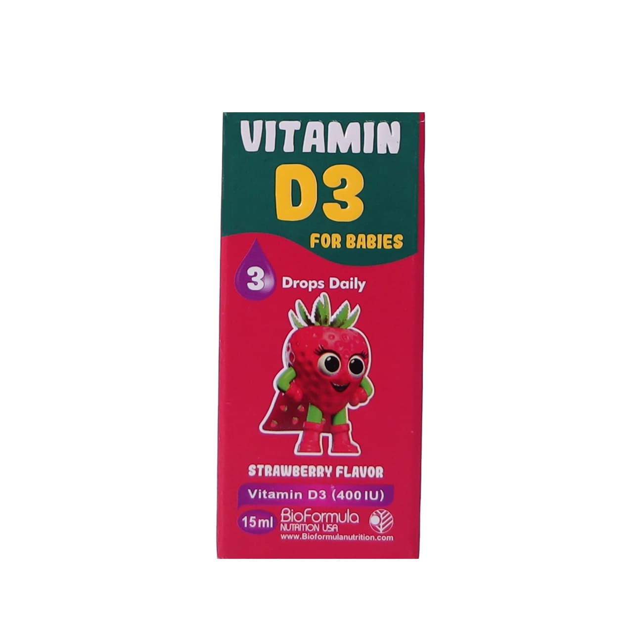 قطره ویتامین د3 ( D3 ) بایو فرمولا با طعم توت فرنگی 15 میلی لیتر