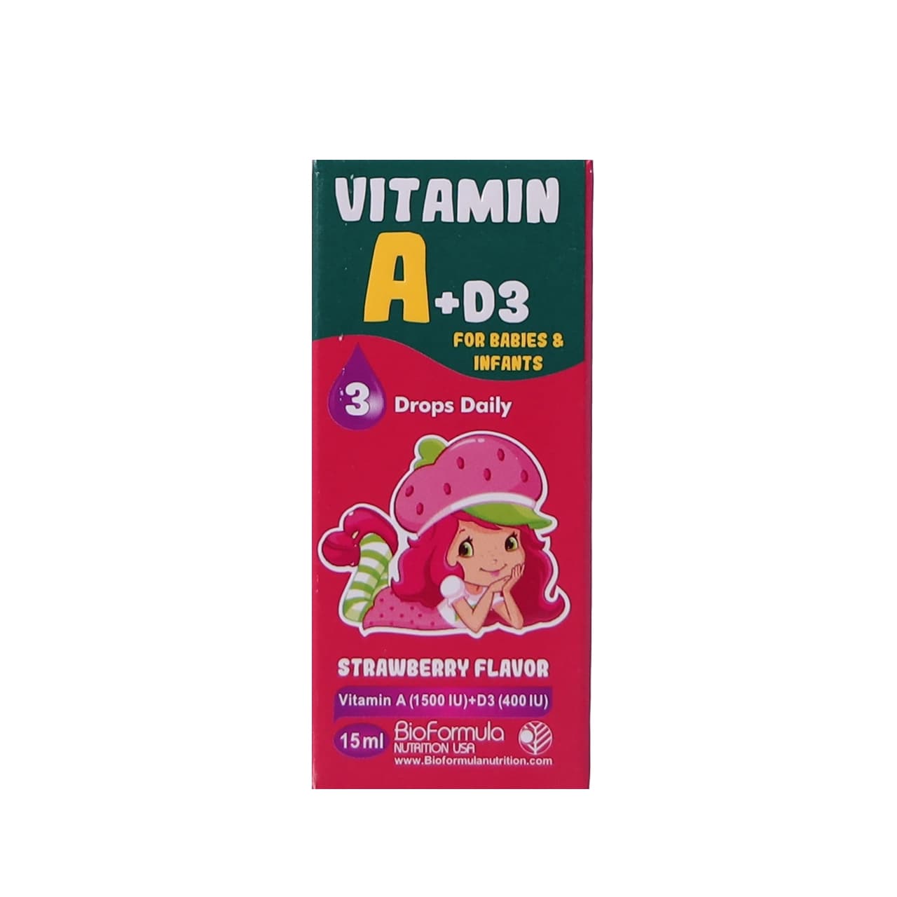 قطره ویتامین آ و د3 ( A+D3 ) بایو فرمولا با طعم توت فرنگی 15 میلی لیتر