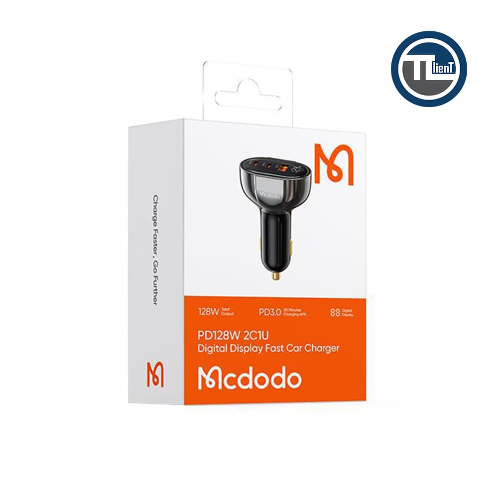 شارژر فندکی مک دودو مدل CC-4450 توان 128 وات با نمایشگر دیجیتال مشکی — تصویر ۳