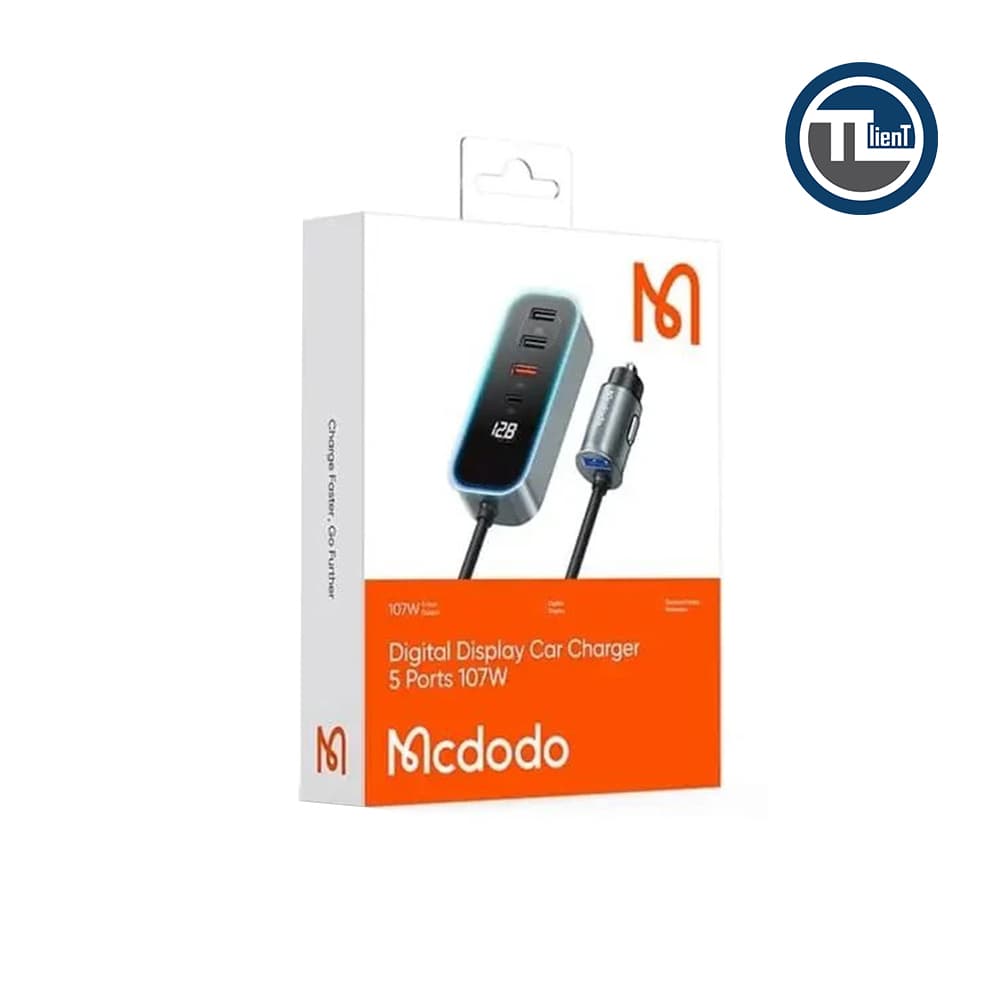 شارژر فندکی مک دودو مدل CC-1900 توان 107 وات با نمایشگر دیجیتال خاکستری — تصویر ۲