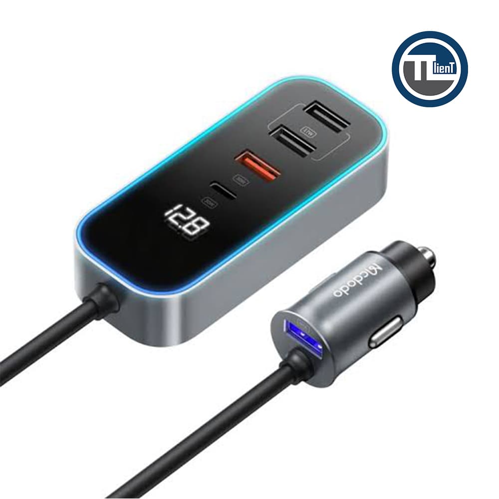 شارژر فندکی مک دودو مدل CC-1900 توان 107 وات با نمایشگر دیجیتال خاکستری
