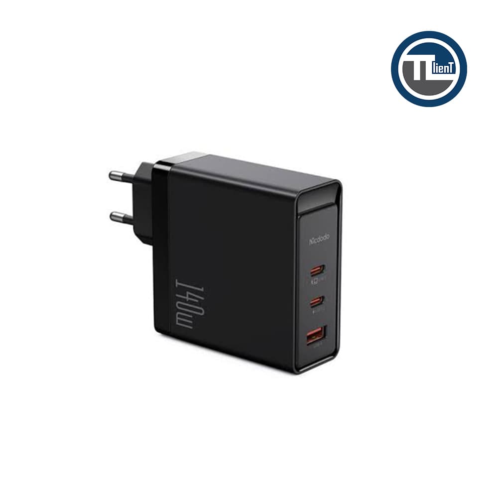 شارژر دیواری مک دودو مدل CH-2911 توان 140 وات GaN با 3 پورت USB-C و USB-A مشکی