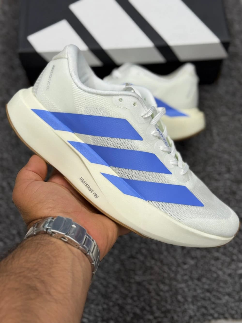 کفش آدیداس آدی زیرو سفید آبی Adidas Adizero Evo SL