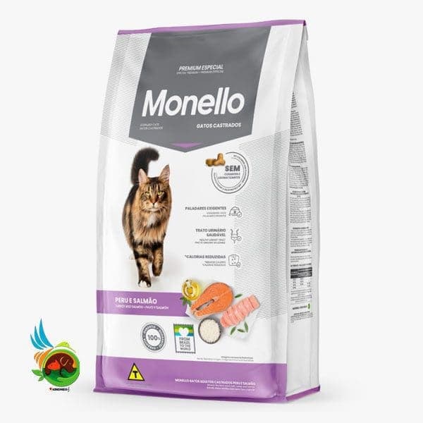 غذای خشک گربه بالغ عقیم مونلو با طعم بوقلمون و سالمون Monello sterilised adult cat with turkey & salmon وزن 10 کیلوگرم