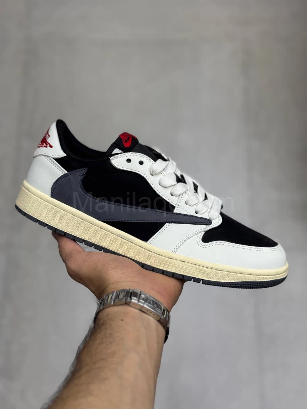 کفش جردن وان تراویس سفید مشکی طوسی Jordan 1 Low Travis Scott