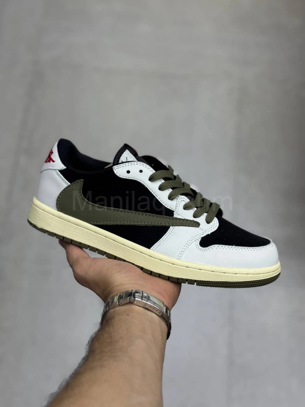 کفش جردن لو تراویس اولیو سفید سبز Jordan 1 Low Travis Olive