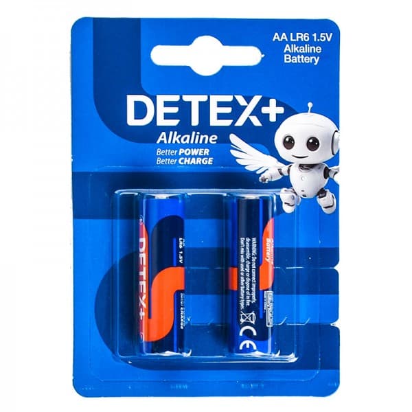 باتری قلمی آلکالاین دیتکس (+DETEX) مدل Alkaline 1.5V LR6 AA پک 2 تایی