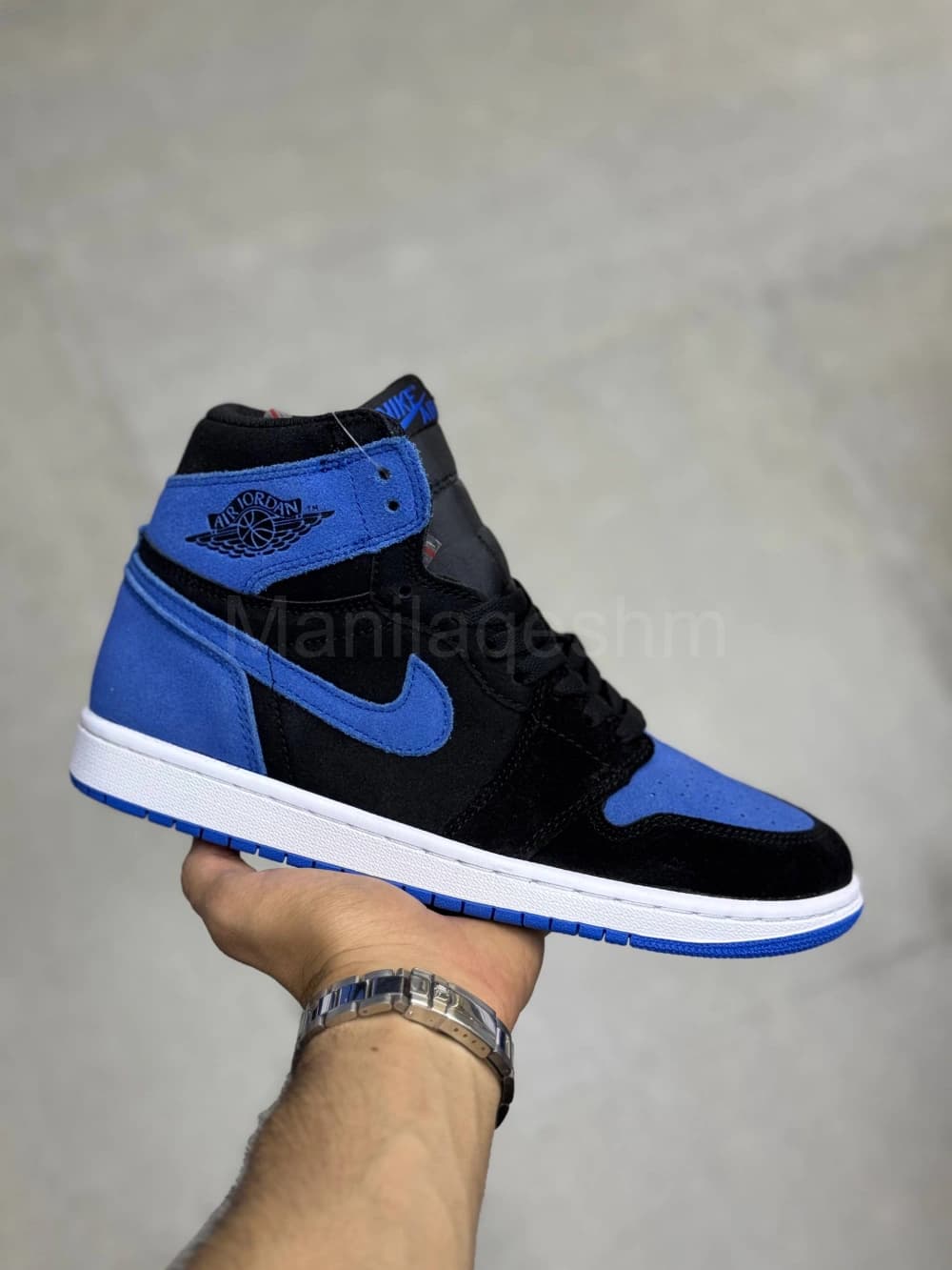 کفش جردن وان رویال ریمیجن مشکی آبی ساقدار Jordan 1 Royal Reimagined