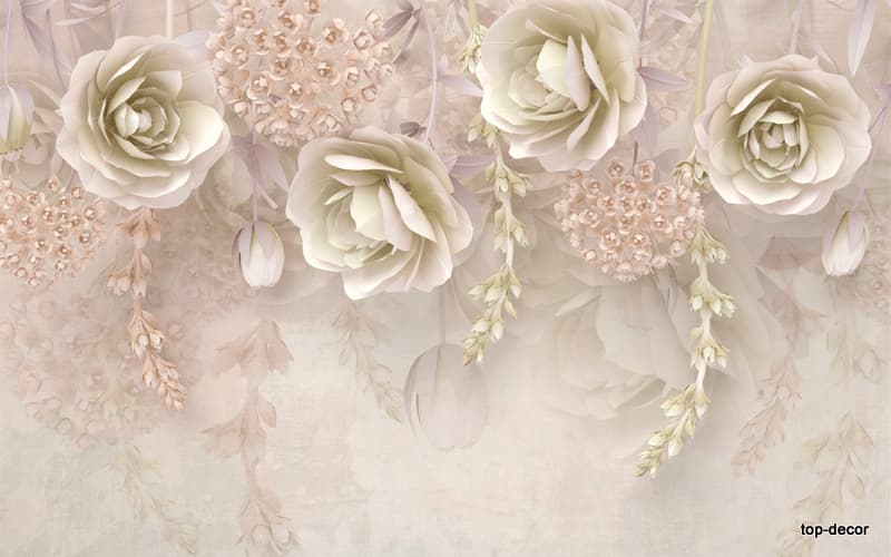 پوستر دیواری سه بعدی طرح گل و غنچه