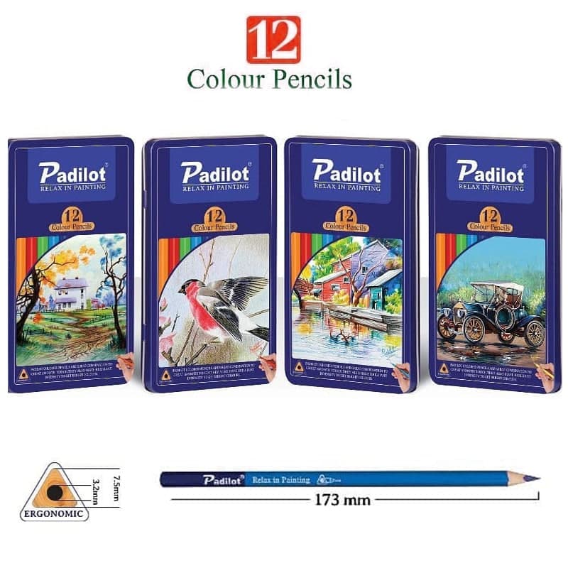 مداد رنگی 12 رنگ جعبه فلزی Padilot