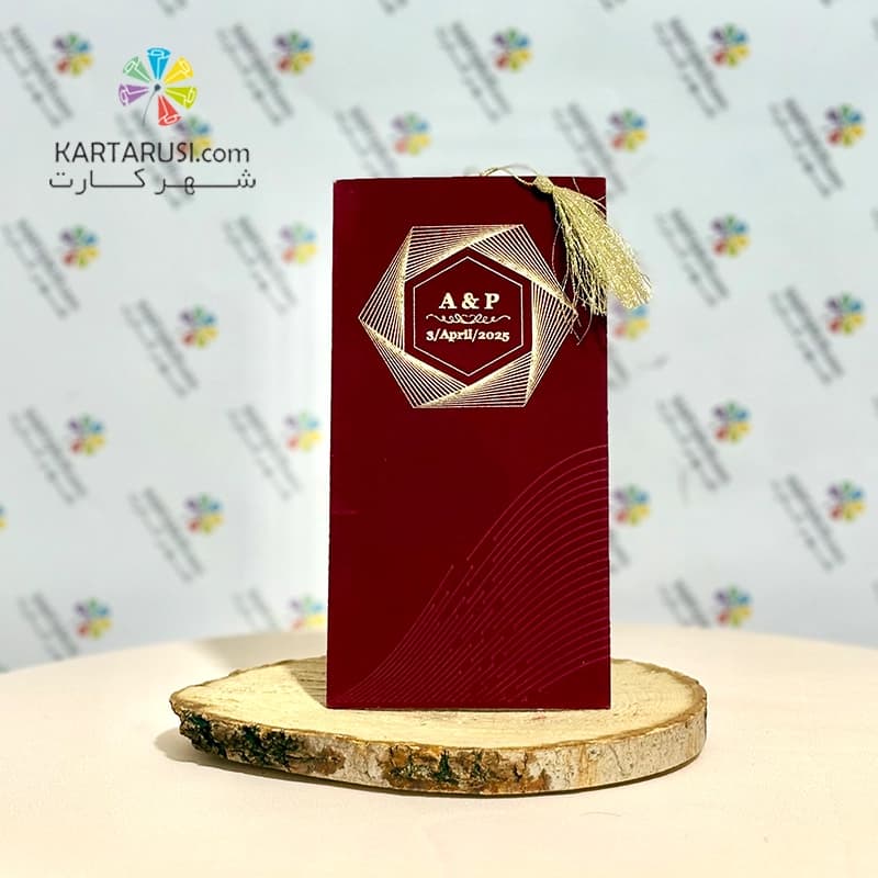 کارت عروسی R100 ATENA مخمل زرشکی — تصویر ۲