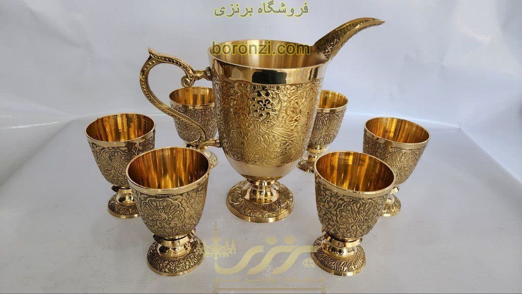 ست پارچ و لیوان درجه یک برنجی هندی طاووس