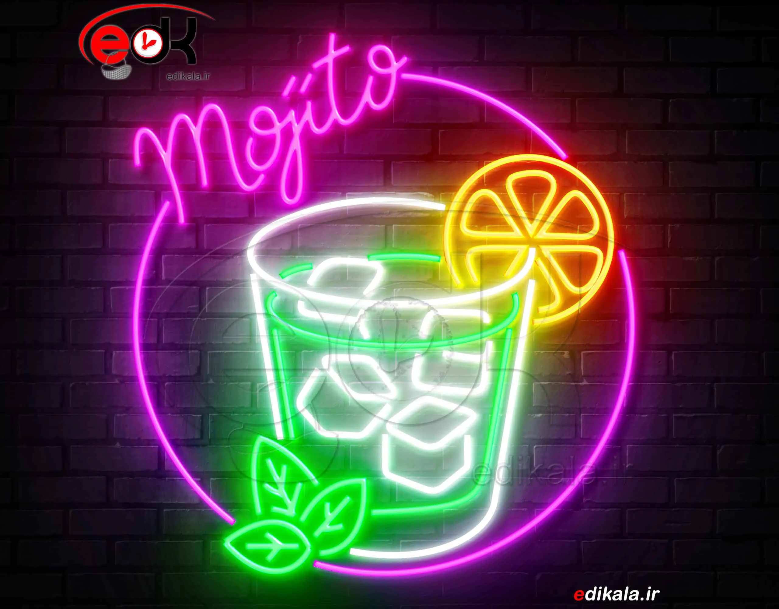 تابلو نئون طرح نوشیدنی شماره 16 در ابعاد مختلف + آداپتور+ فایل کورل آماده برش