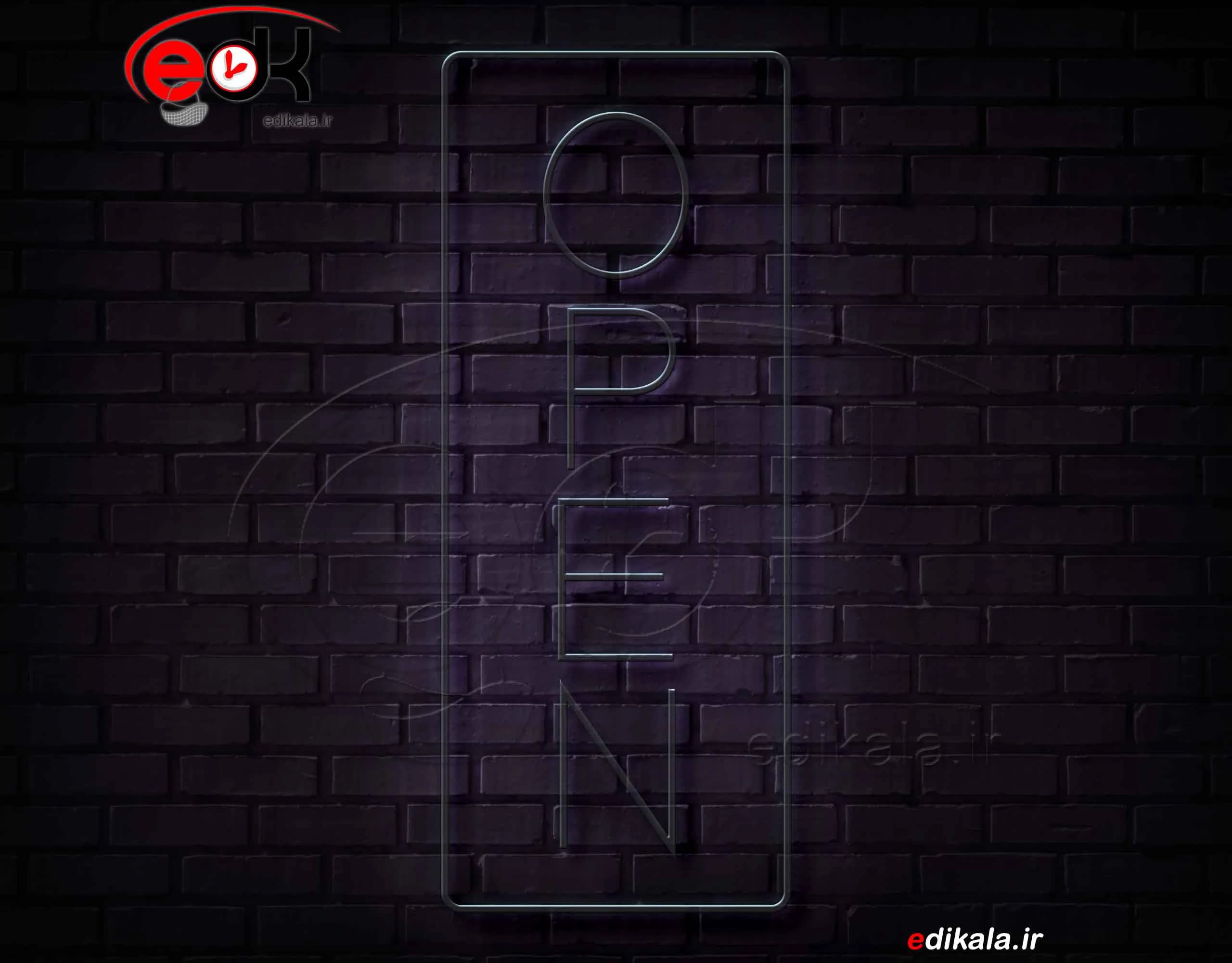 تابلو نئون طرح open شماره 4 در ابعاد مختلف +آداپتور+ فایل لایه باز — تصویر ۲