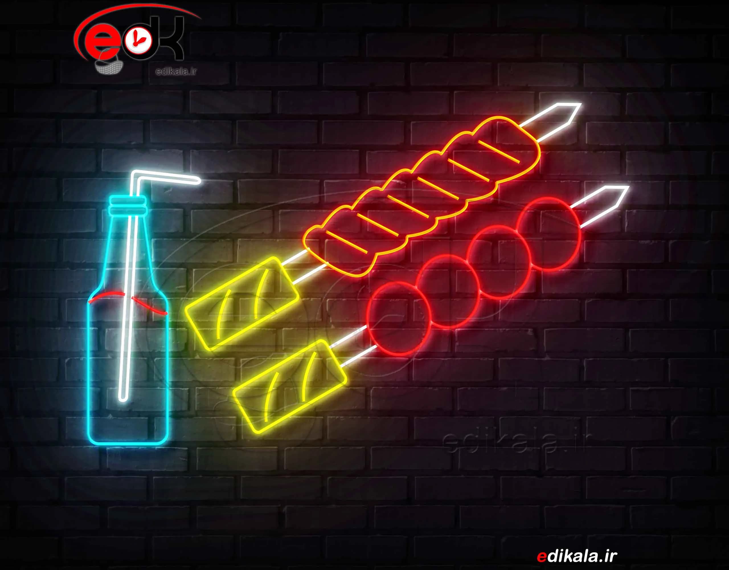 تابلو نئون طرح کباب شماره 4 در ابعاد مختلف +آداپتور+ فایل کورل آماده برش