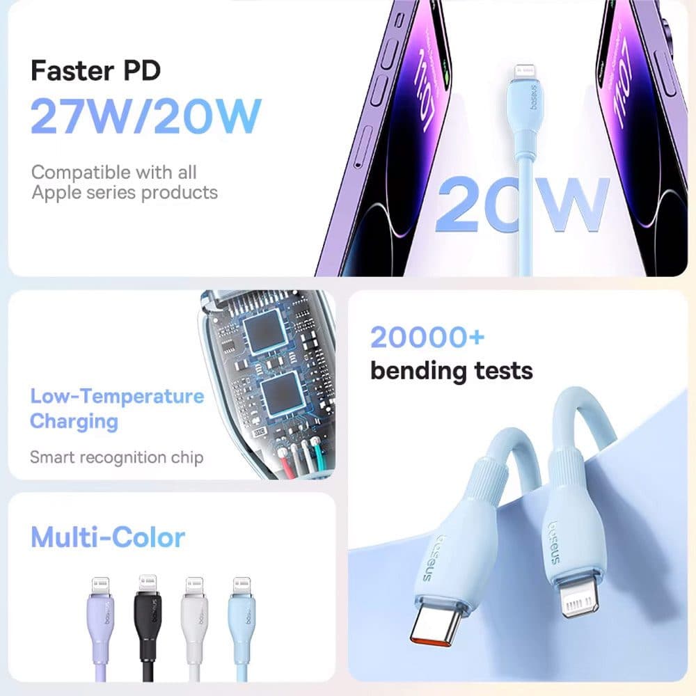 کابل لایتنینگ به Type-C باسئوس مدل CB000053 طول 1.2 متر توان 20 وات — تصویر ۳