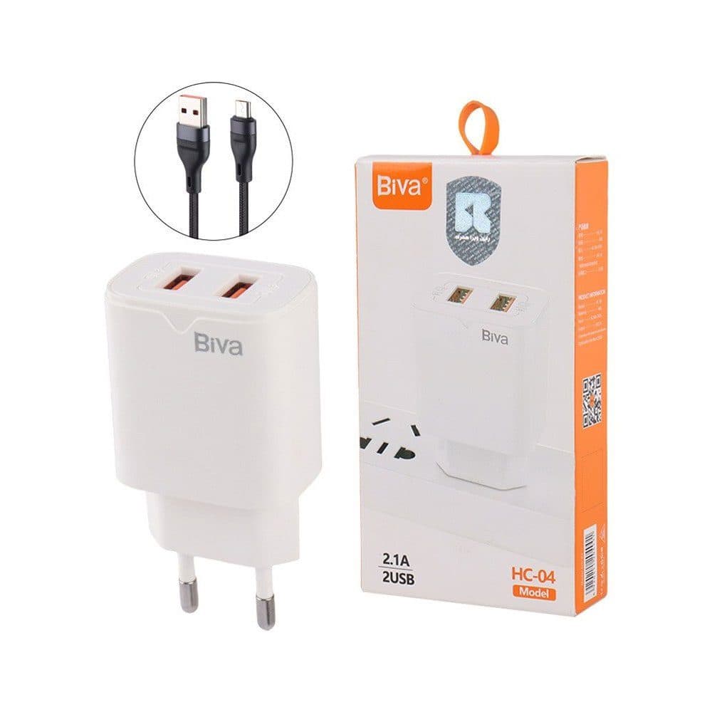 شارژر دیواری بیوا مدل Biva HC-04 با توان 10.5 وات همراه با کابل میکرو — تصویر ۳