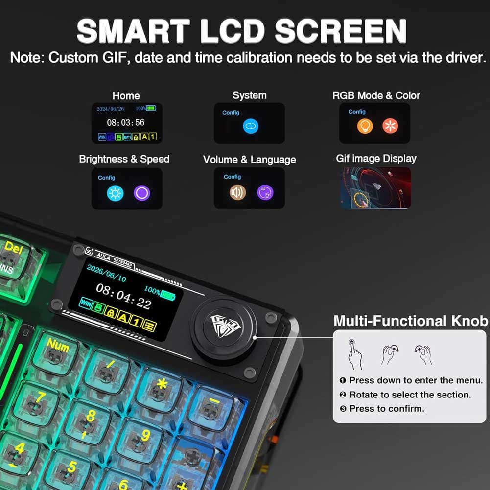 کیبورد گیمینگ مکانیکال AULA F98 PRO RGB 3IN1 ( رنگ مشکی TRANSPAREN ) سوییچ CRYSTAL — تصویر ۷