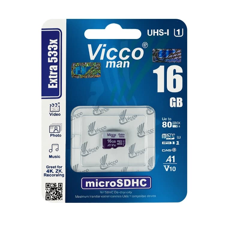 کارت حافظه microSDHC ویکومن مدل Extra 533X کلاس 10 استاندارد UHS-I U1 سرعت 80MBs ظرفیت 16 گیگ