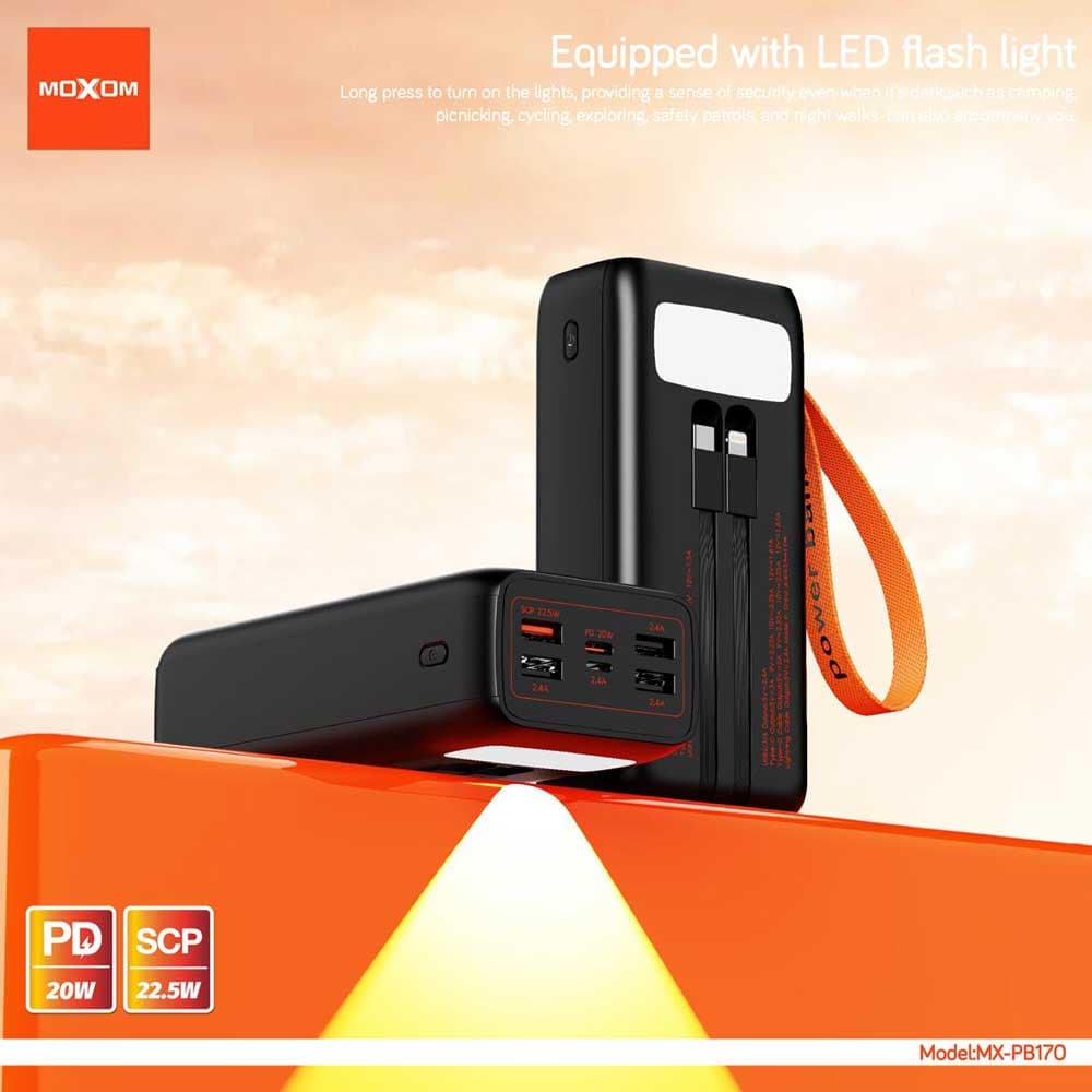 پاوربانک فست شارژ MOXOM MX-PB170 22.5W 30000mAh — تصویر ۴