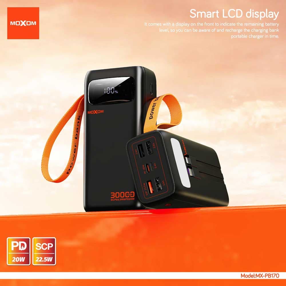پاوربانک فست شارژ MOXOM MX-PB170 22.5W 30000mAh — تصویر ۲