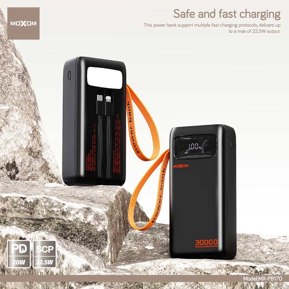پاوربانک فست شارژ MOXOM MX-PB170 22.5W 30000mAh — تصویر ۳