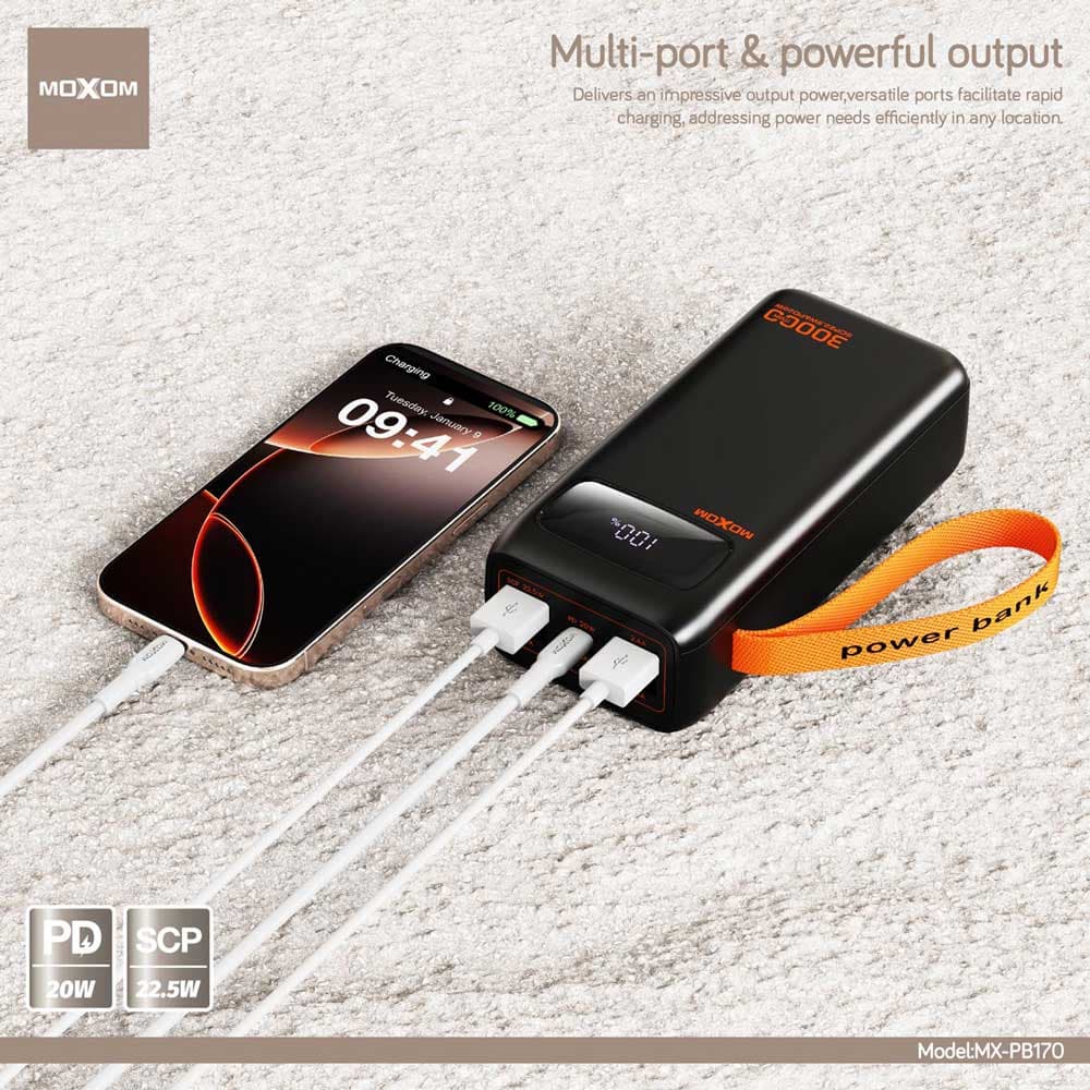پاوربانک فست شارژ MOXOM MX-PB170 22.5W 30000mAh — تصویر ۵
