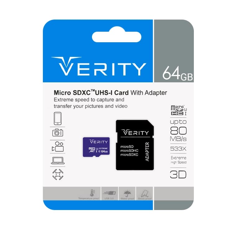 کارت حافظه microSDXC وریتی مدل Extreme 533x کلاس 10 استاندارد UHS-I U3 سرعت 80MBs ظرفیت 64 گیگ آداپتور دار