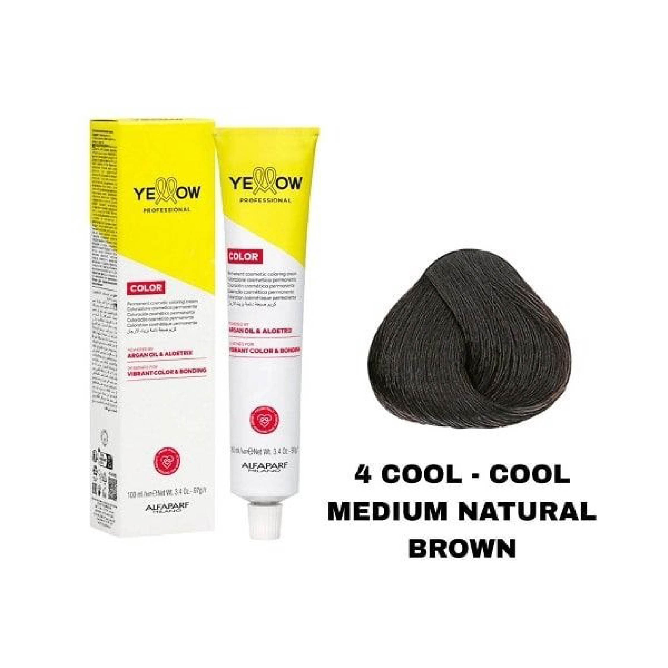 آلفا پرف یلو ALFAPARF YELLOW PROFESSIONAL رنگ مو شماره 4cool قهوه ای طبیعی متوسط سرد 100 میل