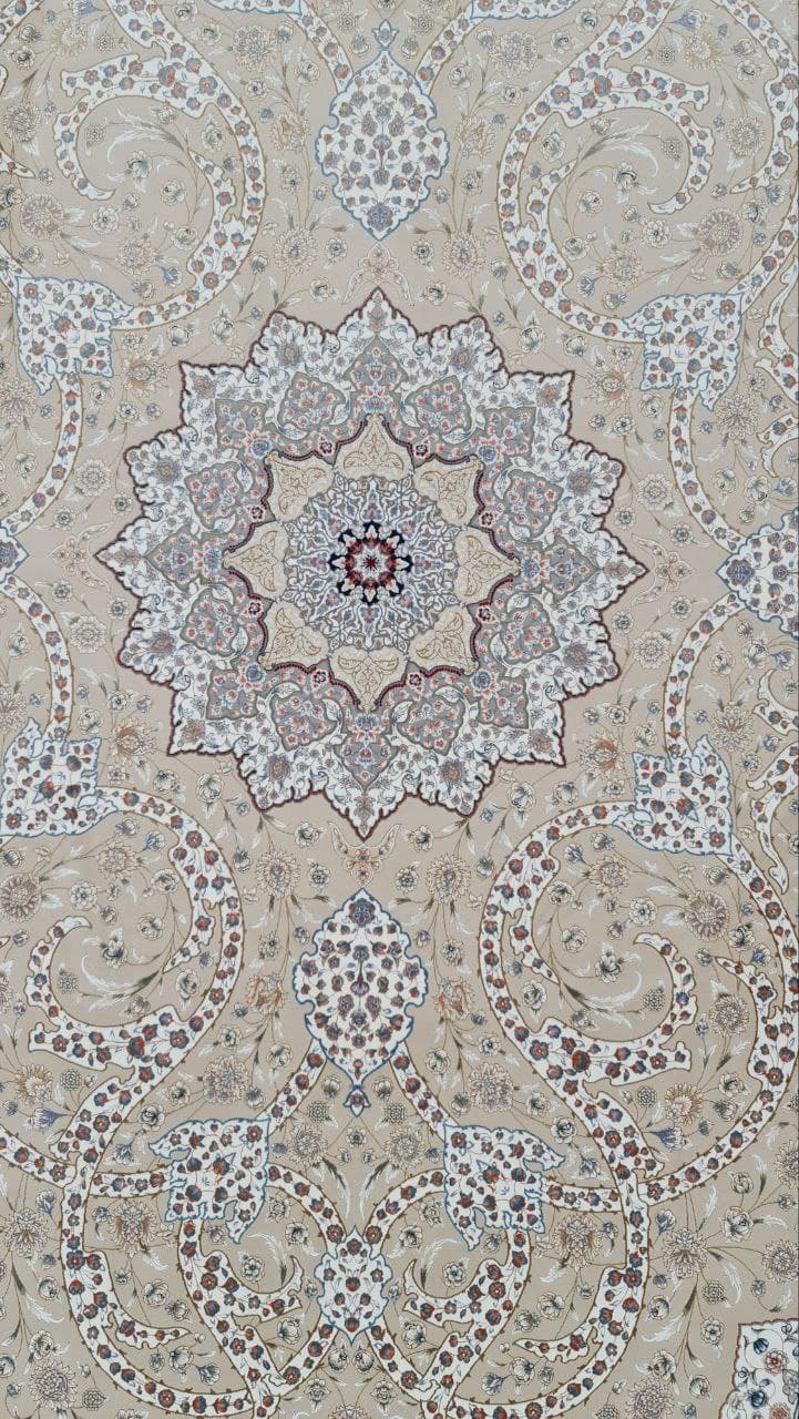 فرش ۱۲۰۰ شانه برجسته نقشه الین زمینه کرم — تصویر ۳