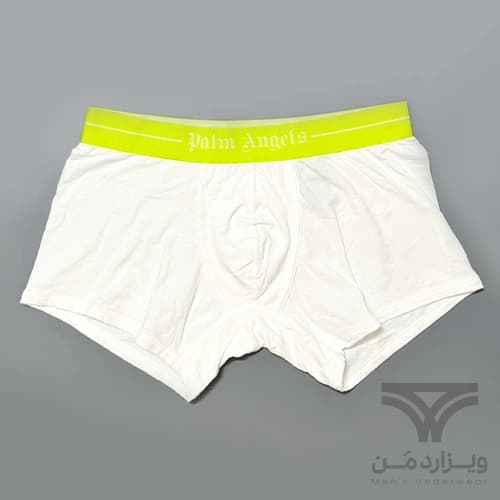 شورت مردانه باکسر بریف اورجینال وارداتی برند Palm Angels سفید کش سبز فسفری 4 سانتی — تصویر ۲