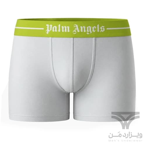 شورت مردانه باکسر بریف اورجینال وارداتی برند Palm Angels سفید کش سبز فسفری 4 سانتی