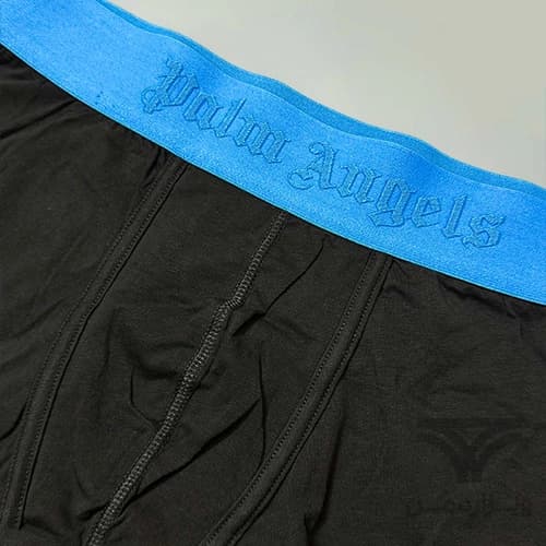 شورت مردانه باکسر بریف اورجینال وارداتی برند Palm Angels مشکی کش 5 سانتی آبی — تصویر ۳