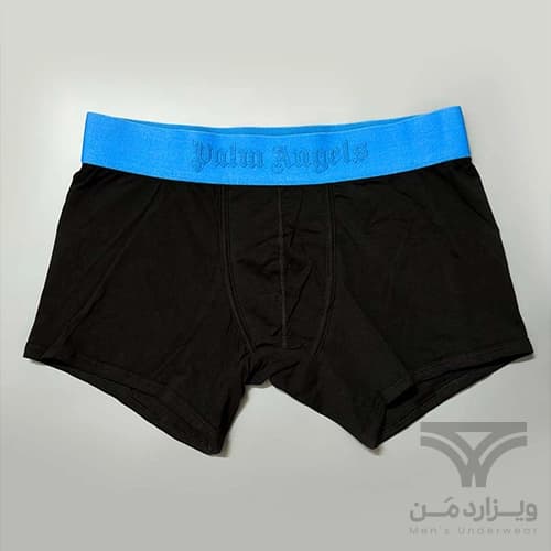 شورت مردانه باکسر بریف اورجینال وارداتی برند Palm Angels مشکی کش 5 سانتی آبی — تصویر ۲