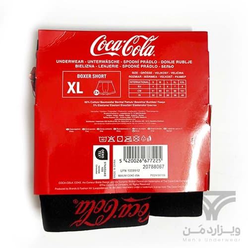 پک 2 تایی شورت مردانه باکسر بریف Coca Cola کوکا کولا آلمان اورجینال وارداتی طرح نوشابه قرمز مشکی — تصویر ۴