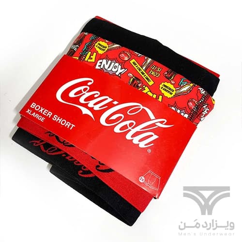 پک 2 تایی شورت مردانه باکسر بریف Coca Cola کوکا کولا آلمان اورجینال وارداتی طرح نوشابه قرمز مشکی — تصویر ۲