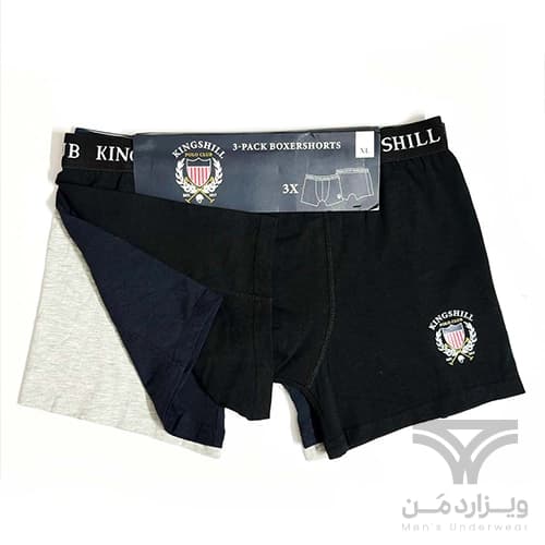 پک 3 تایی شورت مردانه باکسر بریف اورجینال وارداتی King Shill مشکی طوسی سرمه ای — تصویر ۲