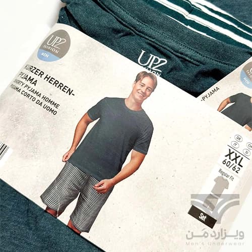 ست مردانه راحتی اورجینال وارداتی برند آلدی Aldi آلمان UP2 آبی چهارخونه سفید | تیشرت دکمه دار + شلوارک — تصویر ۶