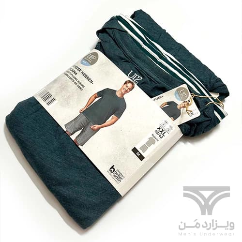 ست مردانه راحتی اورجینال وارداتی برند آلدی Aldi آلمان UP2 آبی چهارخونه سفید | تیشرت دکمه دار + شلوارک — تصویر ۷