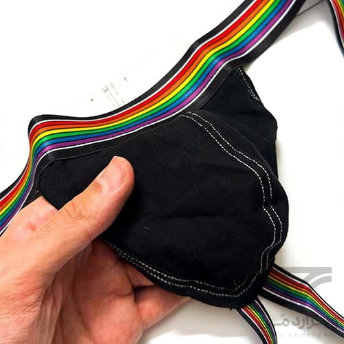 شورت مردانه فانتزی جاک استرپ Jockstrap اورجینال وارداتی برند Tommy dooyao بکلس رنگین کمانی — تصویر ۵