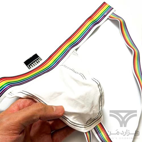 شورت مردانه فانتزی جاک استرپ Jockstrap اورجینال وارداتی برند Tommy dooyao بکلس رنگین کمانی — تصویر ۶