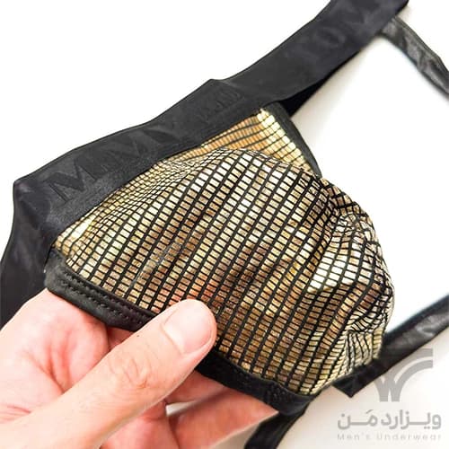 شورت مردانه فانتزی جاک استرپ Jockstrap اورجینال وارداتی برند Tommy dooyao بکلس دیسکویی طلایی — تصویر ۳